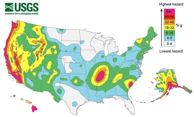 Map of US seismic activity